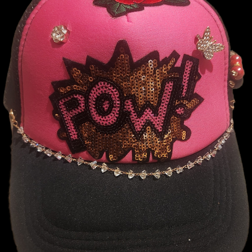 Custom Pink and Black Sequin Embellished Cap
